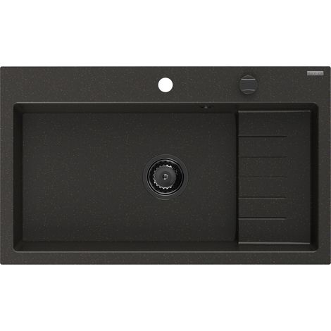 Mexen Omar évier en granit 1 bac 800 x 480 mm, noir/or métallique, siphon noir - 6520801005-75-B (1/5)