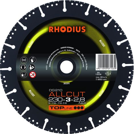 Disco da taglio diamantato - TOPLINE - DG210 Allcut - 230 X 3,0 X 2,8 X 22,23 mm RHODIUS