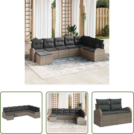 vidaXL Poly-Rattan -  Sofa Set mit Kissen mit Speicher 8 pcs Grau Poly-Rattan (1/5)