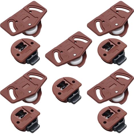 Lot de 5 roulettes pour porte coulissante, armoire - Roulettes en plastique marron - Verrou de guidage - Ferrure de porte coulissante à visser pour armoires (1/5)