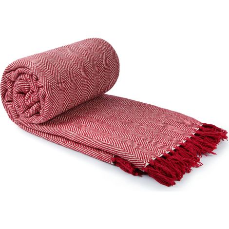 Jeté de lit en Coton recyclé à Motif Chevrons pour Fauteuil, canapé, lit, Rouge, 70 x 100 cm (178 x 254 cm) (1/5)