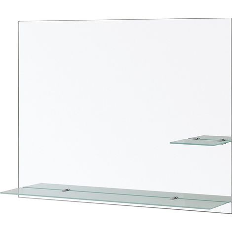Specchio bagno 80x60 cm a filo lucido con mensole in vetro satinato (1/3)