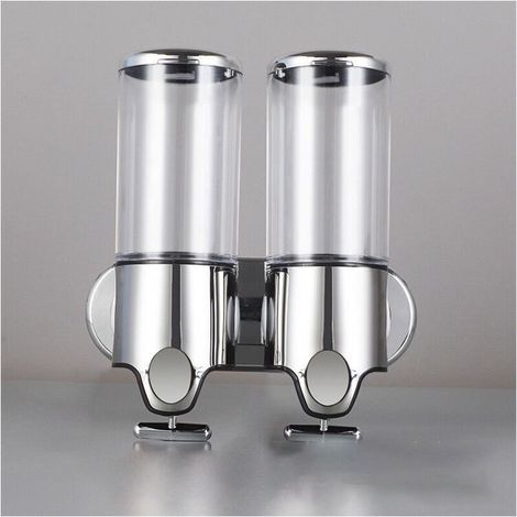 (Transparent) 2 x 500ml Wall Mounted Soap Dispenser, Double Head Hand Soap Dispenser, Liquid Soap Dispenser for Shower Gel and Shampoo, for Kitchen, Bathroom, Hotel (1/5)