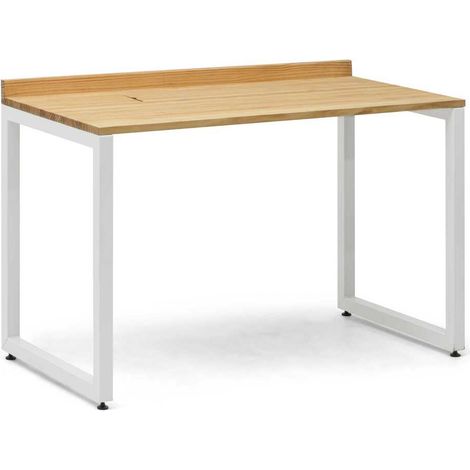 Mesa escritorio Eco-Line con bandeja inferior oculta de acero blanco 118x60x75cm, tablero en madera maciza de pino estilo nórdico industrial Box Furniture. (1/5)