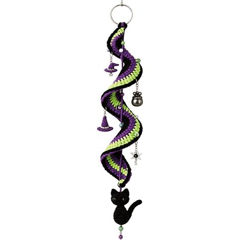 Décoration en tissu au crochet en spirale pour Halloween, motif chat noir, 1 pièce (1/5)