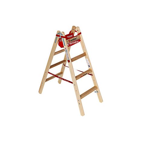 Escalera de peldaño de madera con peldaño ancho Comfort y gancho de cubo 2 x 4 peldaños