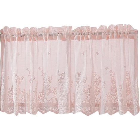 tulle curtain, jacquard tulle curtain, country house style bistro curtain, curtain rod not included, pink (W 130 cm x H 41 cm) (1/5)