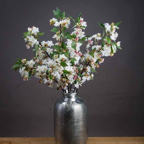 English Blossom Branch Artificial Plant - Fabric/Plastic - L8 x W25 x H90 cm - Brown/Green/White