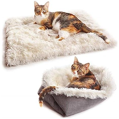 Cama para gatos y perros, cesta para gatos 2 en 1 de doble uso, cojín cálido, suave y cómodo para perros, nido para cachorros, cesta mullida para gatos, mejora el sueño. (1/5)