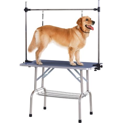 Table de toilettage pour chiens et chats avec panier inférieur, hauteur réglable, jusqu'à 100 kg, structure métallique bleue (1/5)