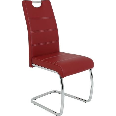 Tische, Lot de 1 Chaise Cantilever en Cuir Synthétique Bordeaux, Piétement en Tube Rond Chromé, Dossier avec Poignée, Charge Maximale 120 kg (1/5)