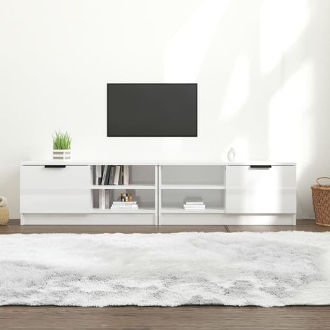 TV-Schränke 2 Stk. Hochglanz-Weiß 80x35x36,5 cm Holzwerkstoff