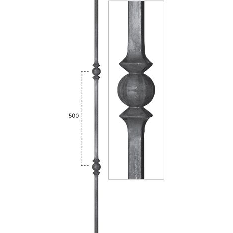 Barreau carré lisse avec double motif de sphère - Hauteur 1000mm carré de 14mm - Fer forgé - DECO FER FORGE