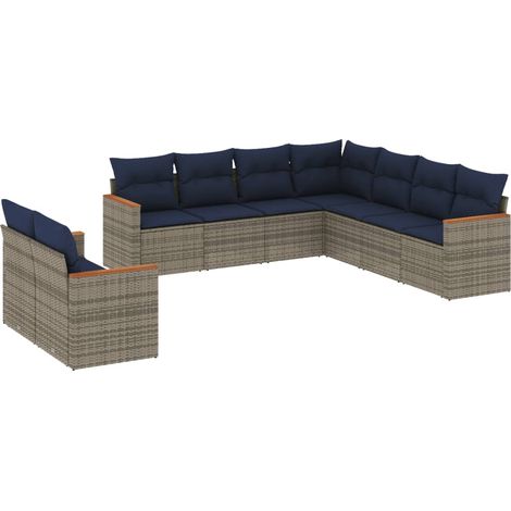 Maison Exclusive - Set Divani da Giardino 9 pz con Cuscini Grigio in Polyrattan (1/5)