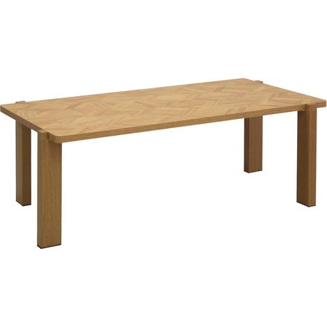 sweeek - Rechteckiger Vintage-Couchtisch mit Holzdekor und Fischgrät-Muster