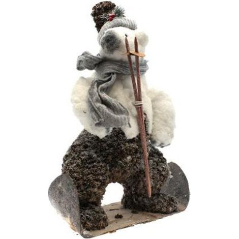 Orso su snowboard 73x35x75 - colore marrone - decorazione addobbo natale