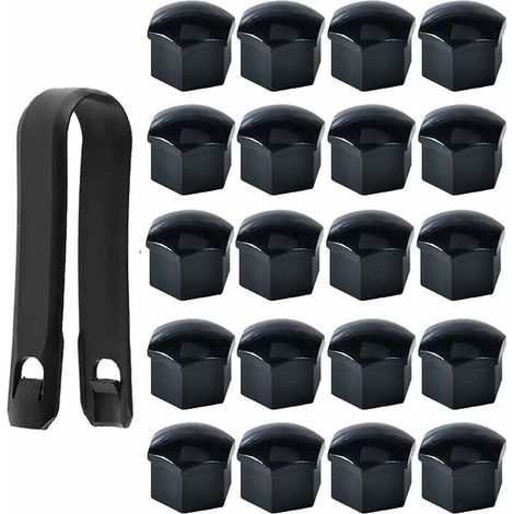 Lot de 20 Capuchons d'écrou de Roue 17mm, Cache-écrous de Boulon de Roue, Cache-écrous de Pneu Hexagonaux avec Ensemble d'outils de Démontage pour Voitures, Noir (1/5)