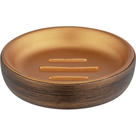 Wenko Portasapone Palena, portasapone rotondo per conservare saponi solidi o shampoo in plastica poliresina di qualità dal design elegante, (L/P x A): Ø 10,5 x 2,5 cm, bronzo, 25353100 (1/5)