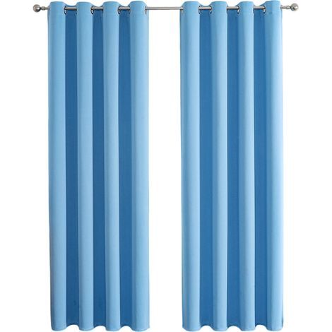 Set of 2 thermal blackout curtains with solid eyelet window decoration for bedroom 100 x 200 cm sky blue sky blue (1/5)