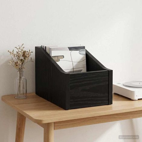vidaXL LP Record Box Black Oak 18 x 32 x 18 cm Engineered Wood (1/5)
