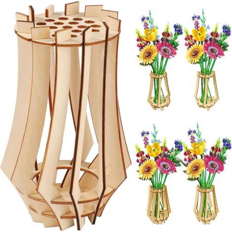 Vase en bois, vase en bois pour fleurs Lego, vase pour bouquet de fleurs Lego avec support en bois pour roses Lego, fleurs de cerisier (1/5)