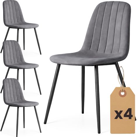 Set di 4 Sedie in velluto trapuntate LUMO Grafite Scuro gambe nere (1/5)