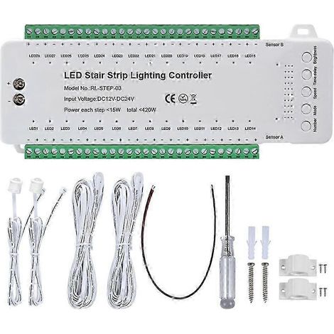 Contrôleur de détecteur de mouvement LED pour escaliers, contrôleur à induction intelligent pour escaliers, variateur pour ruban LED, contrôleur d'éclairage d'escalier simple WHBYV (1/4)