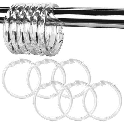 Lot de 12 - Anneau de rideau - Anneau de douche - Design à clipser - Glissement fluide et résistant à l&39humidité - Pour salle de bain et fenêtre - Transparent - 5x5cm (1/5)