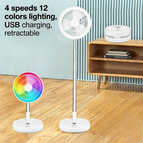 Ventilateur de sol et table télescopique, 7200mAh, télécommande, ventilateur rechargeable 4 vitesses-Blanc et RVB (1/5)