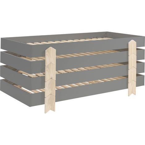 Lot de 4 sommiers empilables 90x200 cm motif flèche gris - STAACKY (1/5)
