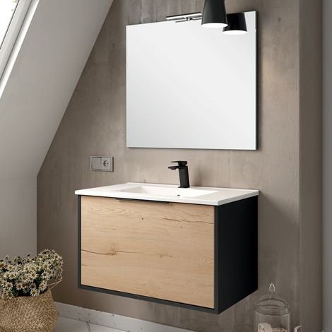 Meuble de salle de bain 80cm simple vasque - 1 façade et 2 tiroirs - ALBA (1/3)