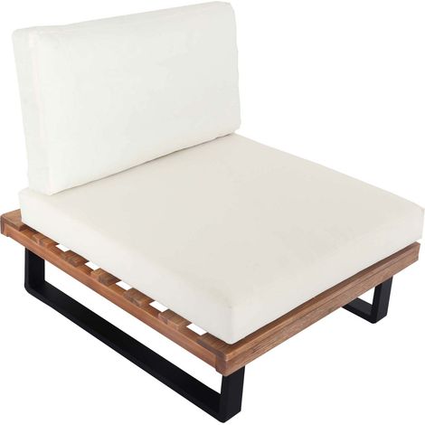 Poltroncina da giardino in legno di acacia marrone chiaro e alluminio con cuscino bianco panna 040006843