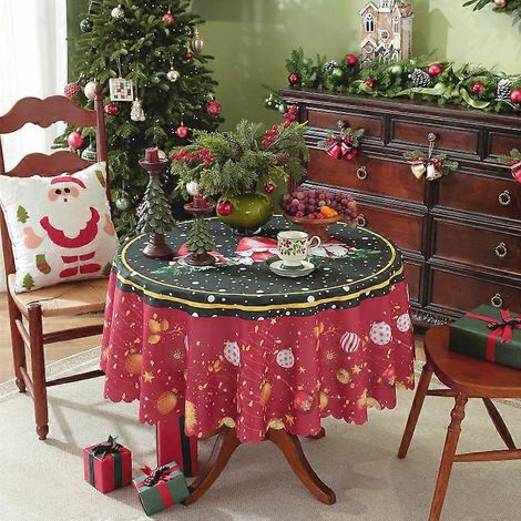 Nappe de Noël 2026, imperméable, en polyester, impression numérique, ronde, motif flocons de neige, décoration de fête, tissu 21120, ronde, 210 g (1/5)