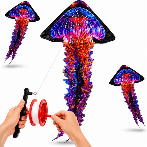 Aquilone gigante a forma di medusa, 220x110 cm, effetto 3D, con filo e mulinello inclusi. (1/5)