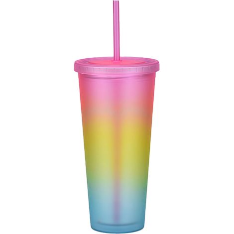 Vaso Con Bombilla 700 Ml - Estructura Doble Capa - Plástico As - Gradiente Arcoíris - 1 Unidad (1/5)