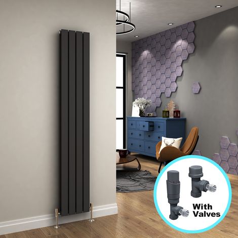 ELEGANT Designer Vertical Column Radiator Flat Panel Thermostatic Radiator Valves 1800 x 300 mm Anthracite Double (1/5)