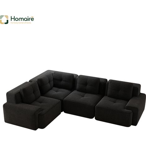 Canapé modulable en velours côtelé noir avec accoudoirs 295 x 206 x 69 cm HOMAIRE (1/5)