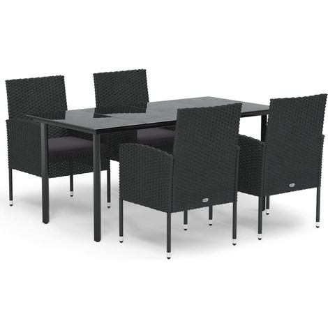 Ensemble à manger de jardin coussins 5pcs Mobilier de jardin Noir Résine tressée (1/5)