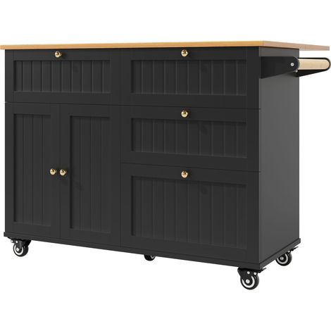 Îlot de cuisine moderne, meuble de cuisine, buffet, chariot de service à veinage bois, buffet, table à manger multifonctionnelle avec espace de rangement, chariot de service avec armoires extensibles, (1/5)