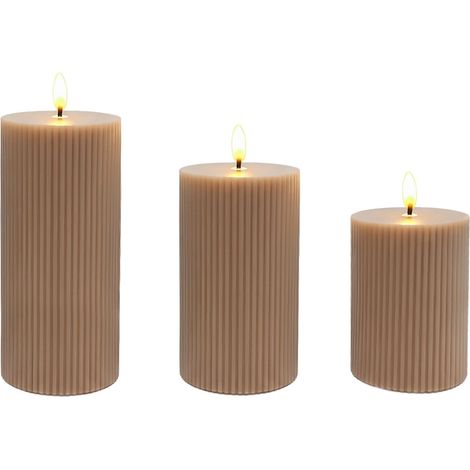 LED-Kerzen aus echtem Wachs, flammenlos, 3er-Set, flackernde Flamme