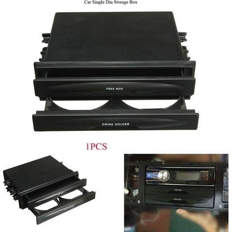 Coffret étui de rangement auto double DIN avec porte-gobelet, radio CD, organiseur pour console centrale, boîte de stockage universelle pour voiture (1/5)