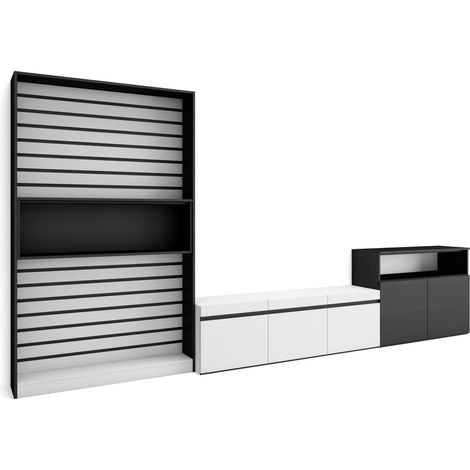 Skraut Home - Muebles de Salón para TV, Conjunto de muebles comedor, 360x186x35cm, Para TV hasta 65", Mueble Televisión, Estilo Moderno, Blanco y negro (1/5)