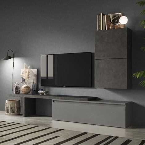 Ensemble mural salon TV moderne gris avec meubles suspendus Infinity 52 (1/2)