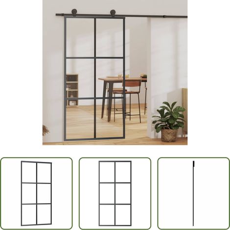 Verre ESG - Porte coulissante Verre ESG et aluminium 102x205 cm Noir (1/5)