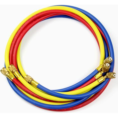Tuyau de charge de réfrigérant pour climatisation 60 "pour R134a R12 R22 R502,(600-3000) Psi Tube de tuyau de remplissage de fluorure AC 1/4" SAE Flare Thread(Tricolore) (1/5)
