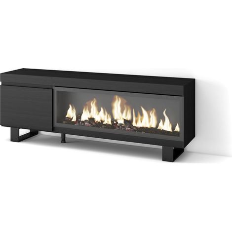 Skraut Home Mobile TV Soggiorno Ampio spazio a disposizione 160 Per TV fino a 65" Camino elettrico XXL Design industriale Stile moderno Nero (1/5)