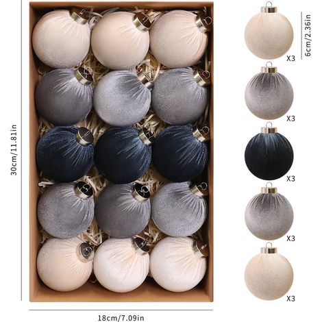 Boules De Noël En Velours - 15 Pièces - Diamètre 6 Cm - Décorations Pour Arbre De Noël - Intérieur Et Extérieur - Lot Complet (1/3)