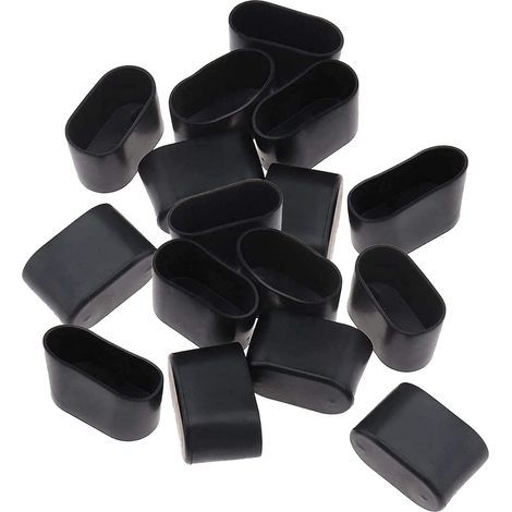 16 Embouts de protection ovales pour pieds de chaise 15x30mm, patins en caoutchouc et PVC anti-rayures et silencieux pour sol parquet carrelage, noir (1/2)