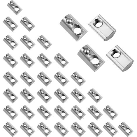40 Pièces Écrous Coulissants M8, Écrou en T M8 avec Bille à Ressort, Profilé en Aluminium en Acier au Carbone Ecrou Coulissant, pour Cadre en Profilé Aluminium, Bâtiment (1/5)