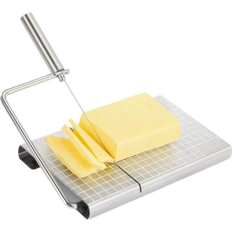 Trancheuse à fromage en acier inoxydable, outil de cuisine multifonction, planche à découper avec mesure précise et base antidérapante pour beurre, jambon, pain, légumes et fruits (1/5)